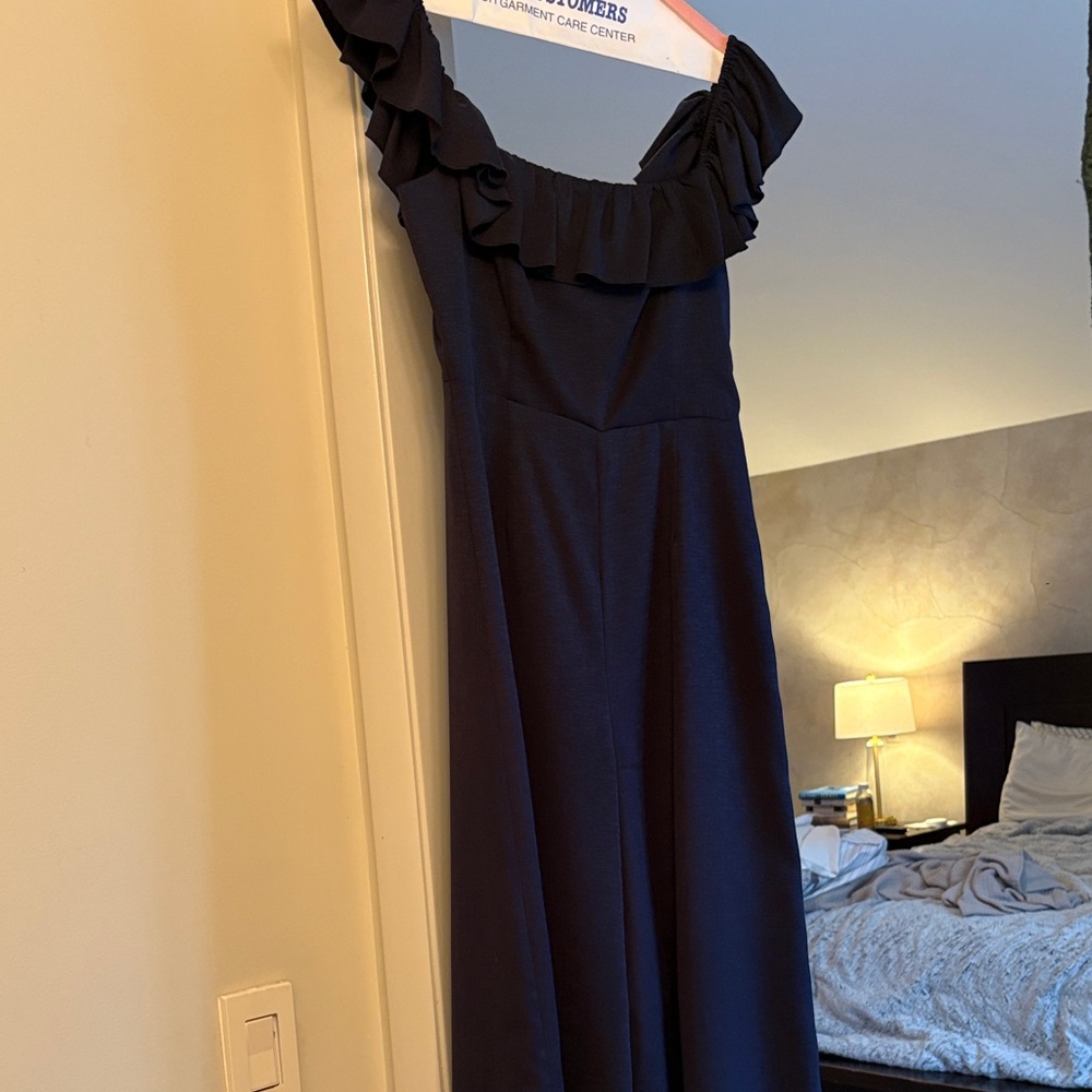 Aqua Ruffled Navy Jumpsuit - Picture 2 of 2